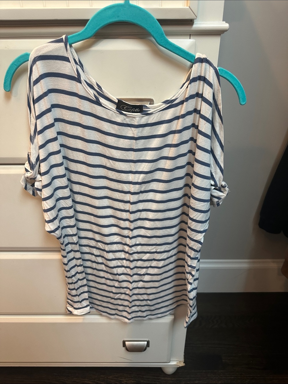 Casual Striped Cold-Shoulder Top - Blue & White